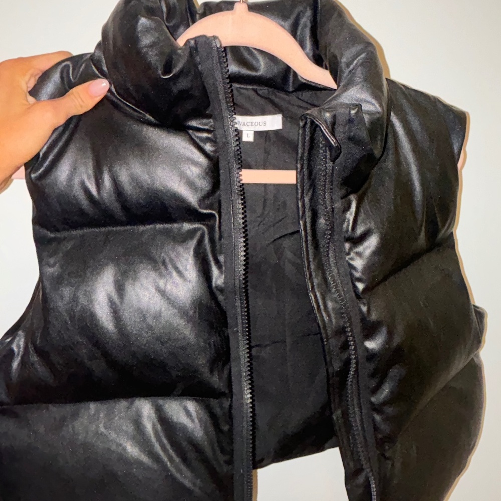 Black faux leather jacket vest